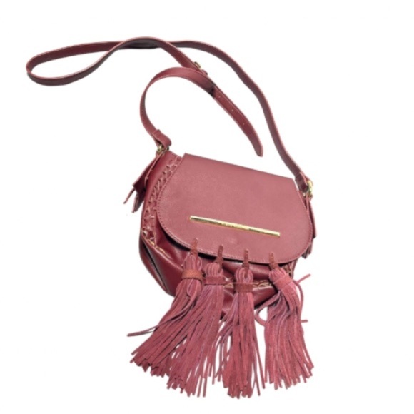 Steve Madden Maroon Plum Boho Leather Fringe Festival Crossbody Bag Purse - Picture 1 of 14